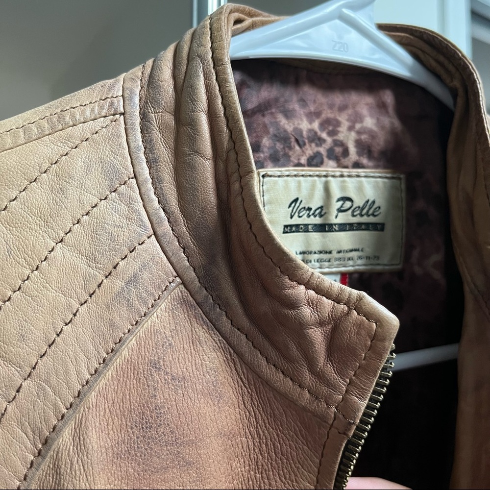 Vera Pelle Light Brown Natural Leather Jacket Women’s Size 44 - Picture 5 of 8